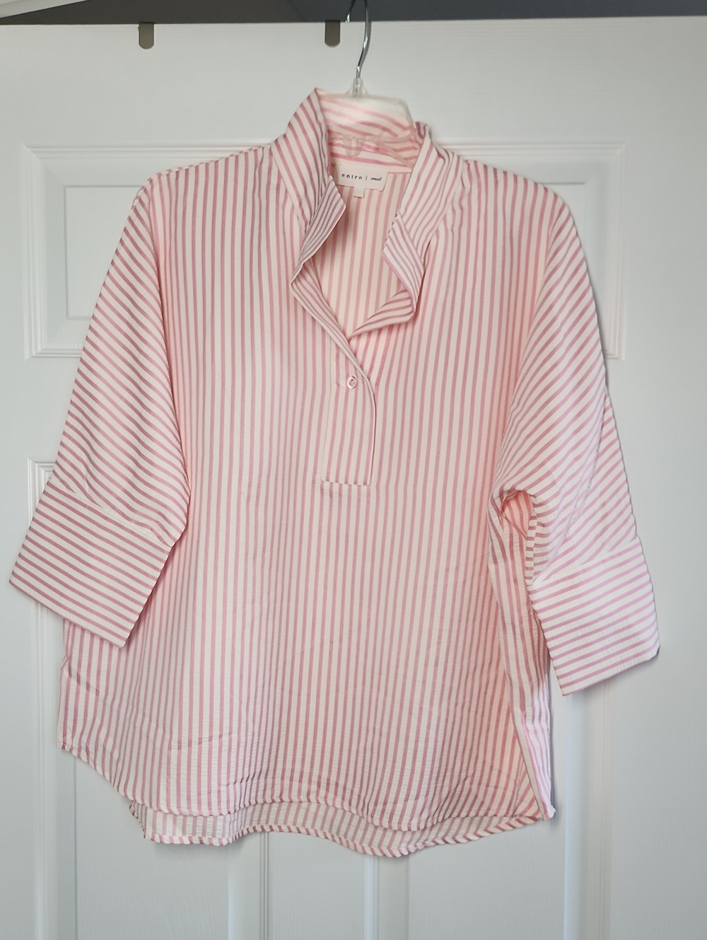 Entro Pink and White Striped Button-Down Tunic